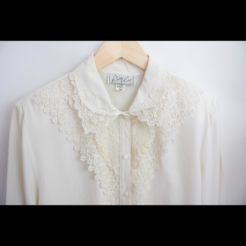 Vintage Lace and Pearl Bibbed Blouse